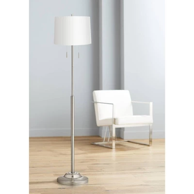 360 Lighting Modern Floor Lamp 66" Tall Brushed Nickel Satin White Hardback Drum Shade For Living Room Reading Bedroom Office 3 360 Lighting Modern Floor Lamp 66" Tall Brushed Nickel Satin White Hardback Drum Shade For Living Room Reading Bedroom Office