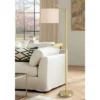 360 Lighting Modern Downbridge Floor Lamp 61 1/2" Tall Warm Gold Metal Off-White Linen Drum Shade For Living Room Reading Bedroom -360 Lighting GUEST 9c8559d5 da91 433f a4f6 ea8a1cdf3cc3