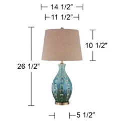 360 Lighting Mid Century Modern Table Lamp Vase 26.5" High Teal Handmade Tan Linen Tapered Drum Shade For Living Room Family Bedroom (Color May Vary) -360 Lighting GUEST 9d8adba5 0982 4c01 8cfb 9468bfa24f00