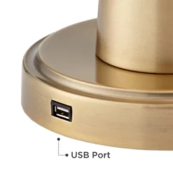 360 Lighting Modern Table Lamps 25" High Set Of 2 With USB Charging Port Brass Metal Beige Drum Shade For Bedroom Living Room House Desk Bedside Home -360 Lighting GUEST 9dc763e7 4c61 4f95 af4b 34d456e92fba