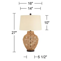 360 Lighting San Marcos Modern Coastal Table Lamp 27" Tall Natural Wicker Oatmeal Drum Shade For Bedroom Living Room Bedside Nightstand Office Kids -360 Lighting GUEST 9dee9364 0642 4811 8070 04cf228af8ed