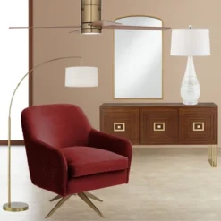 360 Lighting Cora Modern Arc Floor Lamp Standing 72" Tall Brass Metal White Linen Drum Shade Decor For Living Room Reading Bedroom Office House Home -360 Lighting GUEST 9ec85431 f9ee 46be b87d 617279ba7834