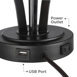 360 Lighting Heather Modern Accent Table Lamps Set Of 2 With Square Risers 22 1/2" High Iron USB And AC Power Outlet In Base Off White Glass For Desk -360 Lighting GUEST 9f17b08b ef43 4728 8974 0133a1d5cfc3