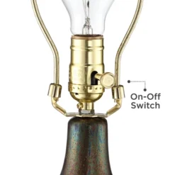 360 Lighting Emma Modern Mid Century Accent Table Lamp 21" High Wood Brown Ceramic Oatmeal Drum Shade For Bedroom Living Room Bedside Nightstand Home -360 Lighting GUEST a1230d35 dfeb 4b34 8a51 2316768f8399