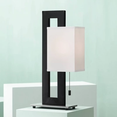 360 Lighting Floating Square 20 1/2" High Small Rectangular Modern Accent Table Lamp Pull Chain Black Metal Single White Shade Living Room Bedroom 3 360 Lighting Floating Square 20 1/2" High Small Rectangular Modern Accent Table Lamp Pull Chain Black Metal Single White Shade Living Room Bedroom