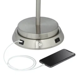 360 Lighting Reiner Modern Accent Table Lamp 23" High Blue Green Glass Nickel With USB And AC Power Outlet In Base Off White Drum Shade For Home Desk -360 Lighting GUEST a4b5abc3 5474 4651 8720 812e273cb860 1