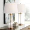 360 Lighting 26" High Cylinder Country Cottage Table Lamps Set Of 2 Fillable Clear Gold Finish Glass Metal White Shade Living Room Bedroom Bedside -360 Lighting GUEST a62a63c9 d533 44e4 a2bc 6022d28273bf