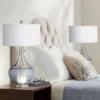 360 Lighting Courtney Modern Table Lamps 28 1/2" Tall Set Of 2 Fluted Smoked Glass With Nightlight White Linen Drum Shade For Living Room Nightstand