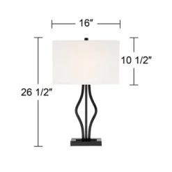 360 Lighting Ally Modern Table Lamps 26 1/2" High Set Of 2 Black Metal With USB Charging Port Rectangular Fabric Shade For Bedroom Living Room Desk -360 Lighting GUEST abdfe90f 8263 4076 a7f6 53ac2ce69696
