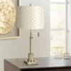 360 Lighting Swing Arm Desk Table Lamp 36" Tall Antique Brass Off White Embroidered Hourglass Fabric Drum Shade For Living Room Bedroom -360 Lighting GUEST ac2f83db aa9c 4aea 8080 ebd3bb4233ed
