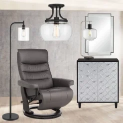 360 Lighting Karis Modern Downbridge Floor Lamp 62 1/2" Tall Matte Black Metal Clear Glass Shade For Living Room Reading Bedroom Office House Home -360 Lighting GUEST adf0ddbd b5dc 4a89 9d78 0f346a74e890