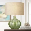360 Lighting Gordy Modern Accent Table Lamp Handcrafted 20 1/2" High Ribbed Green Ceramic Oatmeal Fabric Drum Shade For Bedroom Living Room Bedside -360 Lighting GUEST af06c930 cad6 4b25 98ce f6cb797fb9cd