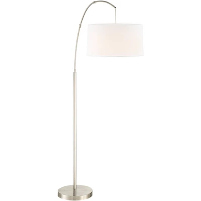 360 Lighting Cora Modern Arc Floor Lamp Standing 72" Tall Brushed Nickel Metal White Linen Drum Shade For Living Room Reading Bedroom Office House 8 360 Lighting Cora Modern Arc Floor Lamp Standing 72" Tall Brushed Nickel Metal White Linen Drum Shade For Living Room Reading Bedroom Office House - Image 6