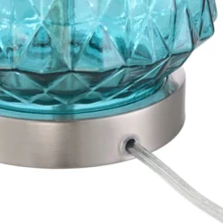360 Lighting Ronald Modern Coastal Accent Table Lamp 22" High Blue Textured Glass Nickel Pole White Drum Shade For Bedroom Living Room Nightstand -360 Lighting GUEST af4da456 ad3b 4698 b305 b6e163690c34