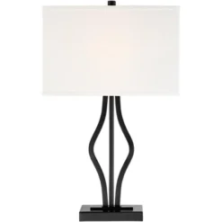 360 Lighting Ally Modern Table Lamps 26 1/2" High Set Of 2 Black Metal With USB Charging Port Rectangular Fabric Shade For Bedroom Living Room Desk -360 Lighting GUEST aff4cebf e53c 4d32 a3af ec529c42c812