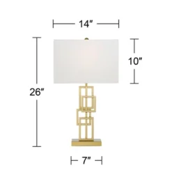 360 Lighting Gale Modern Mid Century Table Lamps 26" High Set Of 2 Brushed Gold Grid Metal White Shade For Bedroom Living Room Bedside Nightstand Kids -360 Lighting GUEST b3703cfd 3675 48b8 9ae1 d70c95581703
