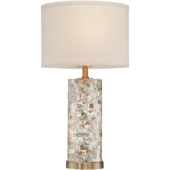 360 Lighting Coastal Accent Table Lamps 23" High Set Of 2 Mother Of Pearl Tiles Cylinder Cream Linen Drum Shade For Living Room Bedroom -360 Lighting GUEST b38c6efe b34b 4ad1 bdf4 a84f1fea0c36