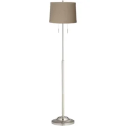 360 Lighting Abba Modern Floor Lamp Standing 66" Tall Brushed Nickel Silver Metal Natural Linen Drum Shade For Living Room Bedroom Office House Home