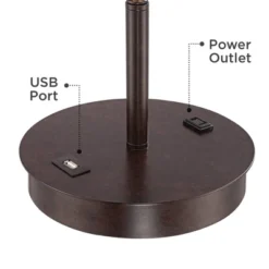 360 Lighting Modern Accent Table Lamp With USB And AC Power Outlet 23 1/2" High Bronze Fabric Drum Shade For Bedroom Living Room House Desk Bedside -360 Lighting GUEST b3e9411d 4c23 4f75 96f4 cac9058e6543