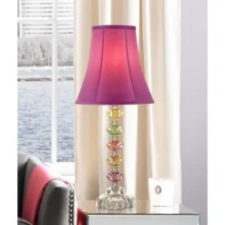 360 Lighting Bohemian Country Cottage Accent Table Lamp 21" High Orchid Stacked Glass Off White Bell Shade For Bedroom Living Room Bedside Nightstand