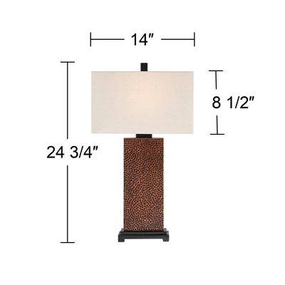 360 Lighting Caldwell Rustic Farmhouse Table Lamps 24.75" High Set Of 2 Bronze Hammered Fabric Rectangular Shade For Bedroom Living Room Bedside 8 360 Lighting Caldwell Rustic Farmhouse Table Lamps 24.75" High Set Of 2 Bronze Hammered Fabric Rectangular Shade For Bedroom Living Room Bedside - Image 6