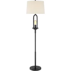 360 Lighting Marcel Rustic Farmhouse Floor Lamp 64" Tall Black Metal With LED Nightlight Natural Linen Drum Shade For Living Room Bedroom Office House -360 Lighting GUEST b86edca6 552b 4231 b953 aa388fa9b225