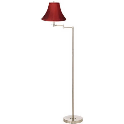 360 Lighting Modern Swing Arm Floor Lamp 60.5" Tall Brushed Nickel Red Silk Dupioni Bell Shade For Living Room Reading Bedroom Office 4 360 Lighting Modern Swing Arm Floor Lamp 60.5" Tall Brushed Nickel Red Silk Dupioni Bell Shade For Living Room Reading Bedroom Office - Image 2
