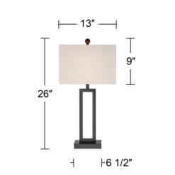 360 Lighting Aston 26" High Open Rectangle Modern Table Lamp Black Finish Metal Single Off-White Shade Living Room Bedroom Bedside Nightstand House -360 Lighting GUEST ba82a53f bbfe 4055 bc0e ae810958cc78 1