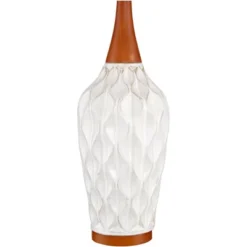 360 Lighting Rocco Modern Mid Century Table Lamp 30" Tall White Geometric Ceramic Wood Tan Fabric Drum Shade For Bedroom Living Room Bedside Office -360 Lighting GUEST bc61d19f a4eb 4459 9b28 08f658596015