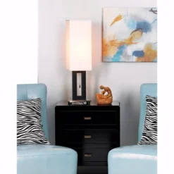 360 Lighting Floating Rectangle Modern Table Lamp 30" Tall Black Metal Open Frame White Fabric Box Shade For Bedroom Living Room Bedside Nightstand -360 Lighting GUEST bc833856 be0b 40a8 a477 cb279adafaa8