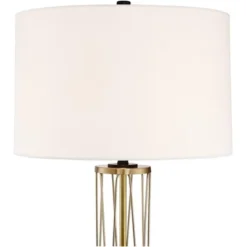 360 Lighting Nathan Modern Table Lamps 25 1/2" High Set Of 2 Gold Metal With USB Charging Ports Off White Drum Shade For Bedroom Living Room Home Desk -360 Lighting GUEST bcd3b52a bb50 47af 9acf 0d82e5ef1c2b