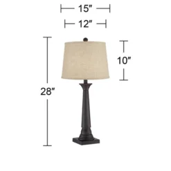 360 Lighting Dolbey Rustic Farmhouse Table Lamps 28" Tall Set Of 2 Bronze Burlap Linen Drum Shade For Bedroom Living Room Bedside Nightstand Office -360 Lighting GUEST bcdd2801 852e 4644 966d 00f1c5e75ef1