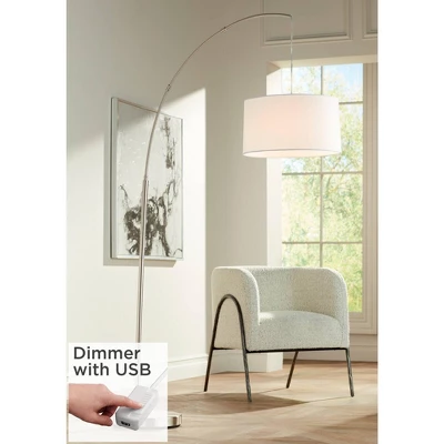 360 Lighting Modern Arc Floor Lamp With USB Charging Port 72" Tall Brushed Nickel White Drum Shade For Living Room Reading House 3 360 Lighting Modern Arc Floor Lamp With USB Charging Port 72" Tall Brushed Nickel White Drum Shade For Living Room Reading House