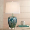 360 Lighting Devan Modern Table Lamp 24 1/2" High Blue Ceramic With LED Nightligh White Oval Shade For Bedroom Living Room Bedside Nightstand Office -360 Lighting GUEST bea210be 7977 44fc b112 b4fc89f5f75e