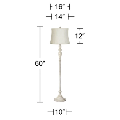360 Lighting Vintage Shabby Chic Floor Lamp 60" Tall Antique White Washed Creme Fabric Drum Shade For Living Room Reading Bedroom Office 4 360 Lighting Vintage Shabby Chic Floor Lamp 60" Tall Antique White Washed Creme Fabric Drum Shade For Living Room Reading Bedroom Office - Image 2