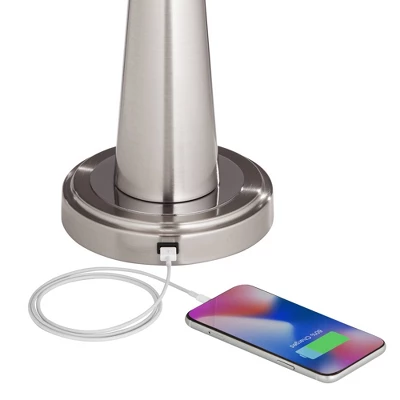 360 Lighting Karla Modern Table Lamps 25" High Set Of 2 Brushed Steel Column With USB Charging Port White Fabric Shade For Bedroom Living Room Desk 5 360 Lighting Karla Modern Table Lamps 25" High Set Of 2 Brushed Steel Column With USB Charging Port White Fabric Shade For Bedroom Living Room Desk - Image 3