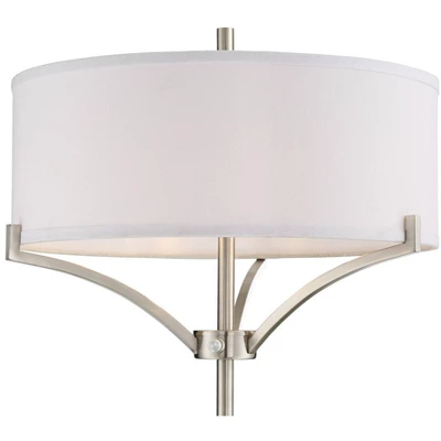 360 Lighting Modern Floor Lamp 62" Tall Black And Brushed Steel Column White Linen Drum Shade For Living Room Reading Bedroom Office 5 360 Lighting Modern Floor Lamp 62" Tall Black And Brushed Steel Column White Linen Drum Shade For Living Room Reading Bedroom Office - Image 3