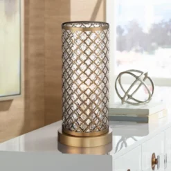 360 Lighting Modern Accent Table Lamp 12" High Brass Metal Lattice Outer Mercury Glass Inner Shade For Bedroom Bedside Nightstand