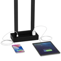 360 Lighting Modern Table Lamp With USB And AC Power Outlet 30" Tall Black Metal White Rectangle Shade For Living Room Bedroom House -360 Lighting GUEST c60b93ef 6739 4711 bca3 4599307a88fd