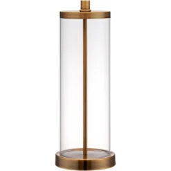 360 Lighting 26" High Cylinder Country Cottage Table Lamps Set Of 2 Fillable Clear Gold Finish Glass Metal White Shade Living Room Bedroom Bedside -360 Lighting GUEST c756df7d 2d97 4e5d a037 eaeb94802bfb