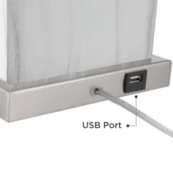 360 Lighting Connie Modern Table Lamps 25" High Set Of 2 White Faux Marble With USB Charging Ports Rectangular Shade For Living Room Office Desk House -360 Lighting GUEST c833dd05 6e10 456d b64b 2e0678fc3334