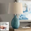 360 Lighting Modern Table Lamp With USB Charging Port 24 3/4" High Sea Foam Ceramic Oatmeal Drum Shade For Living Room Desk Bedroom -360 Lighting GUEST c9801629 58f7 4627 bf67 5d0ff1d53903
