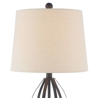 360 Lighting Grant Rustic Industrial Table Lamps 26 1/2" High Set Of 2 Bronze Metal Cage Taupe Drum Shade For Bedroom Living Room Bedside Nightstand 4 360 Lighting Grant Rustic Industrial Table Lamps 26 1/2" High Set Of 2 Bronze Metal Cage Taupe Drum Shade For Bedroom Living Room Bedside Nightstand - Image 2