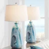 360 Lighting Carlton Modern Coastal Table Lamps 28" Tall Set Of 2 Swirling Blue Faux Marble White Tapered Drum Shade For Bedroom Living Room Bedside -360 Lighting GUEST c9c990d7 0df4 4aa9 8c21 1122788f86a6
