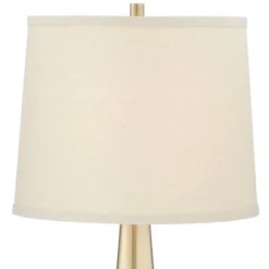360 Lighting Modern Table Lamps 25" High Set Of 2 With USB Charging Port Brass Metal Beige Drum Shade For Bedroom Living Room House Desk Bedside Home -360 Lighting GUEST c9fd5461 103e 4e35 9ed4 5c45fd51722a