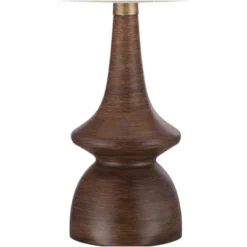 360 Lighting Mid Century Modern Table Lamp 24" High Walnut Faux Wood Brown Off White Linen Drum Shade For Bedroom Living Room House Bedside Office -360 Lighting GUEST cb6f7e9b 2cb2 4421 90d1 688972257fcb