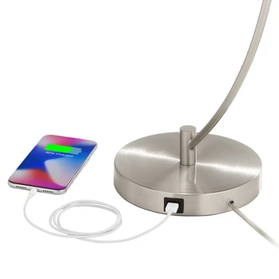 360 Lighting Modern Table Lamps Set Of 2 With USB Charging Port 26" High Metal Arc White Drum Shade For Living Room Bedroom Bedside Office 5 360 Lighting Modern Table Lamps Set Of 2 With USB Charging Port 26" High Metal Arc White Drum Shade For Living Room Bedroom Bedside Office - Image 3
