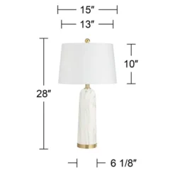 360 Lighting Maceao Modern Table Lamps 28" Tall Set Of 2 White Faux Marble Tapered Drum Shade For Bedroom Living Room Bedside Nightstand Office House -360 Lighting GUEST cdf0cf30 a45f 40ca 8b34 8ae2d0720a77