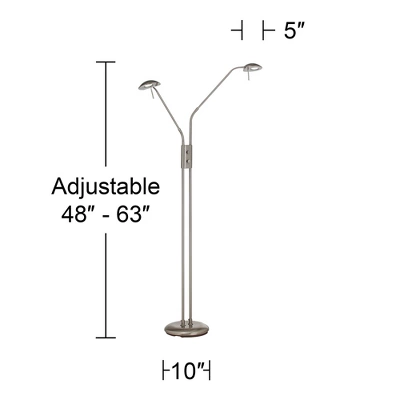 360 Lighting Casper Traditional Pharmacy Floor Lamp 63" Tall Brushed Nickel 2-Light LED Adjustable Arm Swivel Head For Living Room Bedroom 9 360 Lighting Casper Traditional Pharmacy Floor Lamp 63" Tall Brushed Nickel 2-Light LED Adjustable Arm Swivel Head For Living Room Bedroom - Image 7