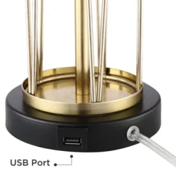 360 Lighting Nathan Modern Table Lamps 25 1/2" High Set Of 2 Gold Metal With USB Charging Ports Off White Drum Shade For Bedroom Living Room Home Desk -360 Lighting GUEST ce254937 834c 4693 8f65 b682220055e2 1